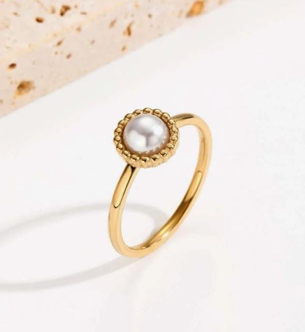 Stainless Steel Pearl Ring for Women - Fashion Accessory