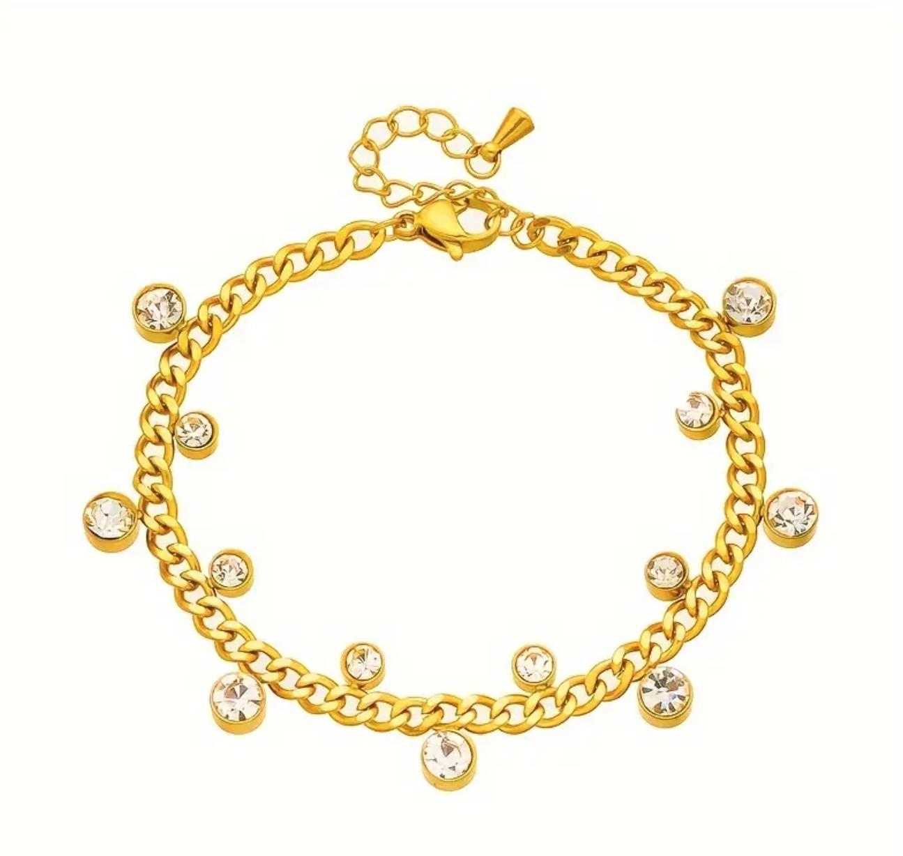 Sophie Bracelet - Stainless Steel Hip-Hop Style Bracelet With Circular zirconia Accents, Fade-Resistant, Wet-Proof Jewelry For Street Fashion