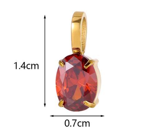 Oval Birthstone Pendant- 14 * 7mm 45cm Stainless Steel Birthstone Zircon