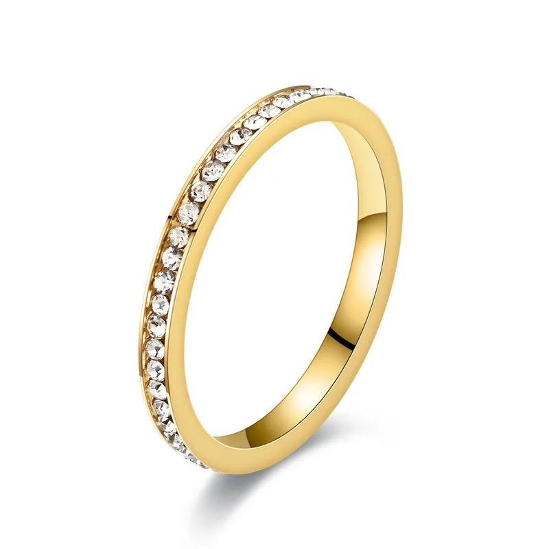 Dainty Stone Ring - Stainless Steel Daily Wear Ring with Sparkling Stones on Gold Finish Band