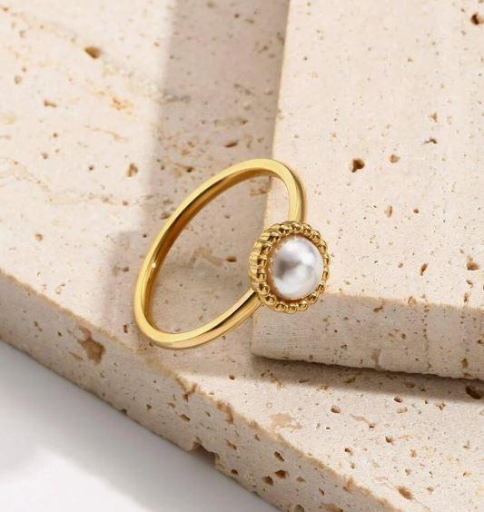 Stainless Steel Pearl Ring for Women - Fashion Accessory
