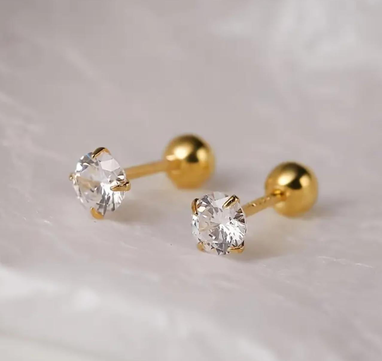 Clear Studs - Stainless Steel Stud Earring Round Synthetic Cubic Zirconia