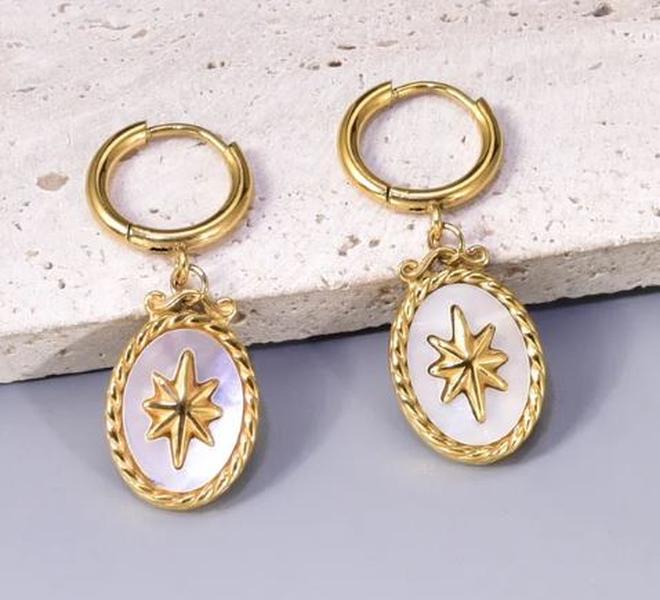 Star Earrings Marble Stainless Steel 18K Gold Plated Drop Earrings