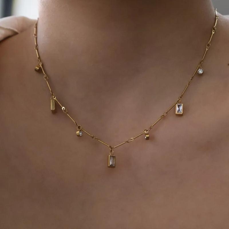 Sona Necklace - Stainless Steel Gold plated Necklace with Cubic Zirconia Pendant - Versatile & Exquisite Accessory for Women