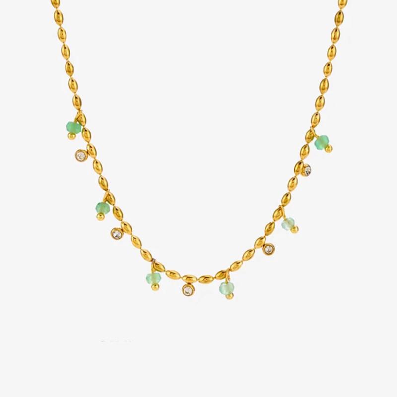 Jade Beaded Necklace Stainless steel tarnish free Necklace
