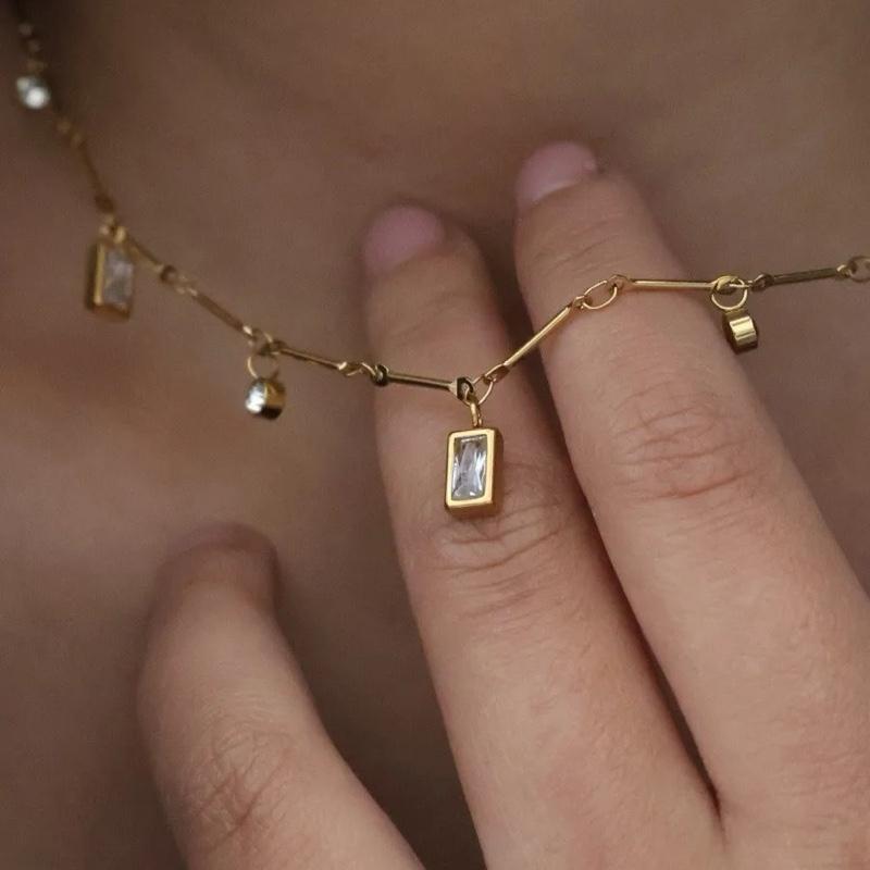 Sona Necklace - Stainless Steel Gold plated Necklace with Cubic Zirconia Pendant - Versatile & Exquisite Accessory for Women