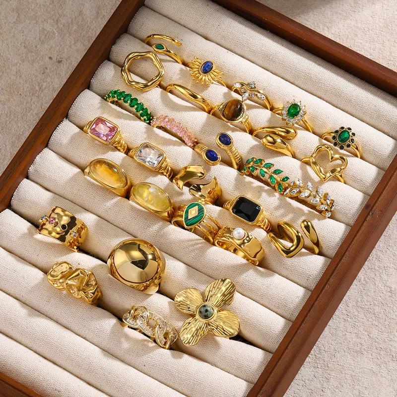 Emerald Ring - Stainless Steel gold plated ring