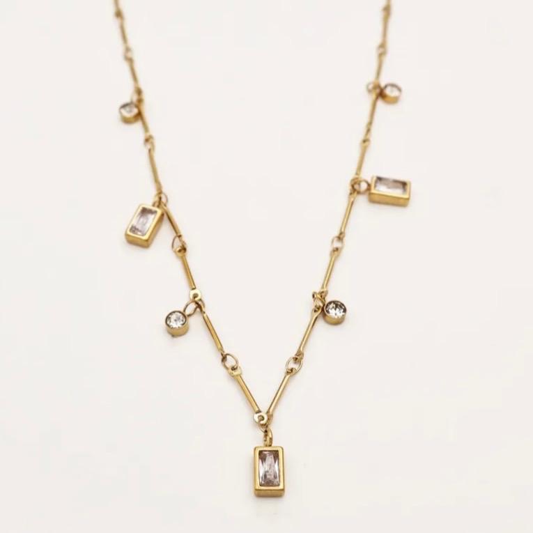 Sona Necklace - Stainless Steel Gold plated Necklace with Cubic Zirconia Pendant - Versatile & Exquisite Accessory for Women