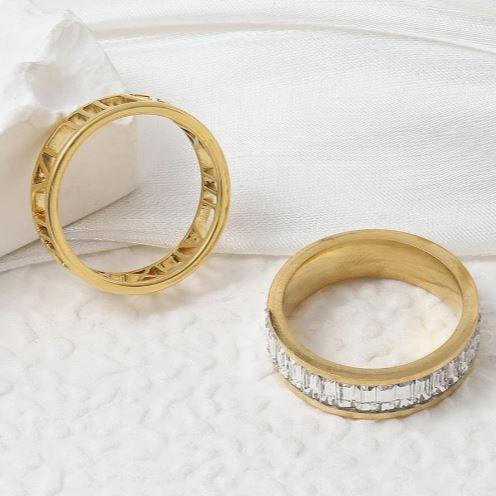 2pcs Stylish Stainless Steel Roman Letter Embellished Ladies Ring Set for Everyday Use