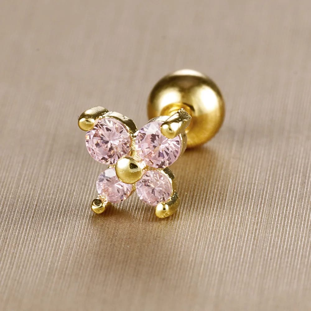 Birthstone Studs - flower studs Stainless Steel Zircon Ear ball Studs