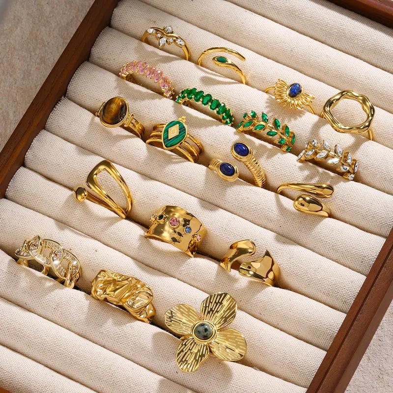 Emerald Ring - Stainless Steel gold plated ring