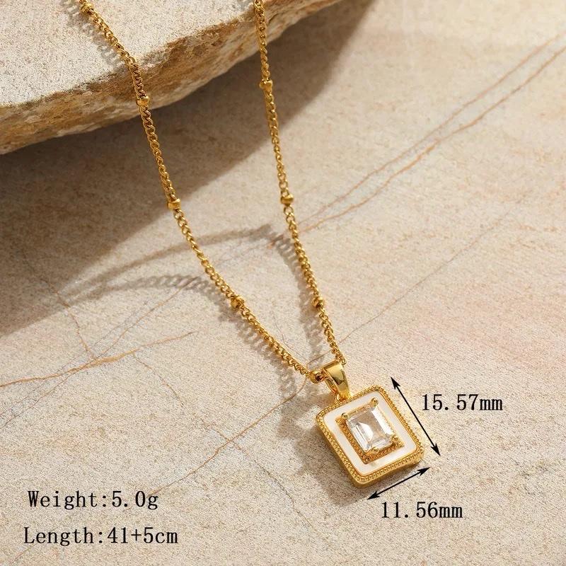 Chloe Necklace - Stainless Steel Zircon 18K Gold Plated beaded Chain marble Pendant Necklace