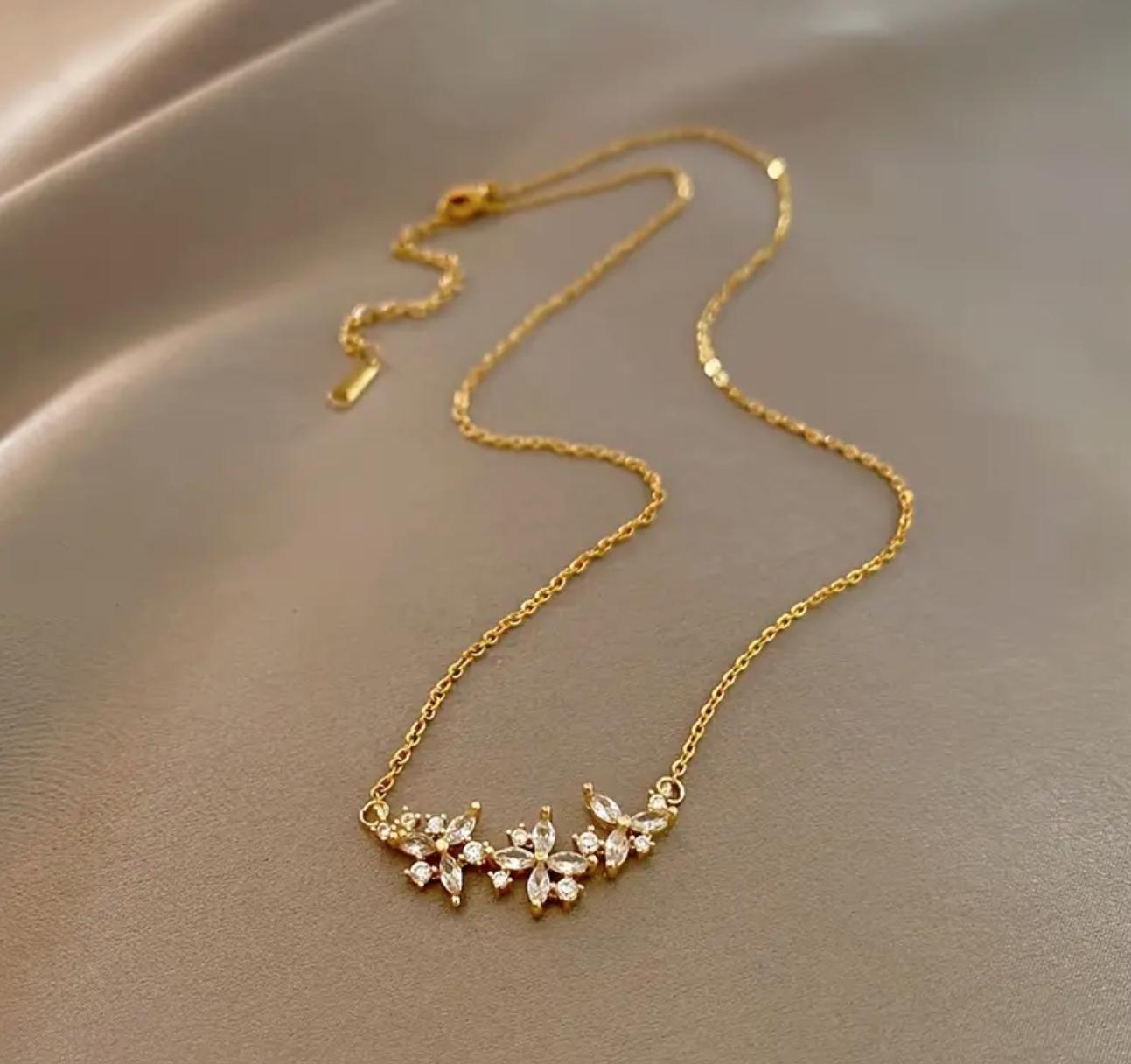 Jasmine Necklace - Stainless Steel Necklace with Cubic Zirconia Pendant - Versatile & Exquisite Accessory