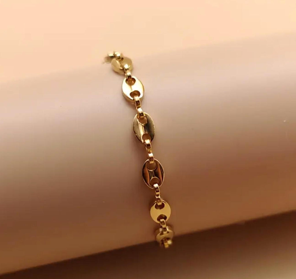 Coffee Bean Stainless Steel Bracelet, Elegant Trendy Style 18K Gold Plated Chain Bracelet