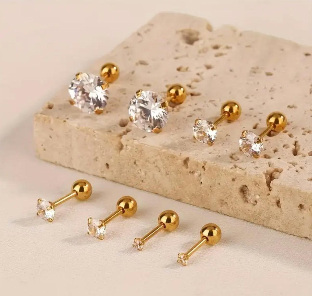 Clear Studs - Stainless Steel Stud Earring Round Synthetic Cubic Zirconia