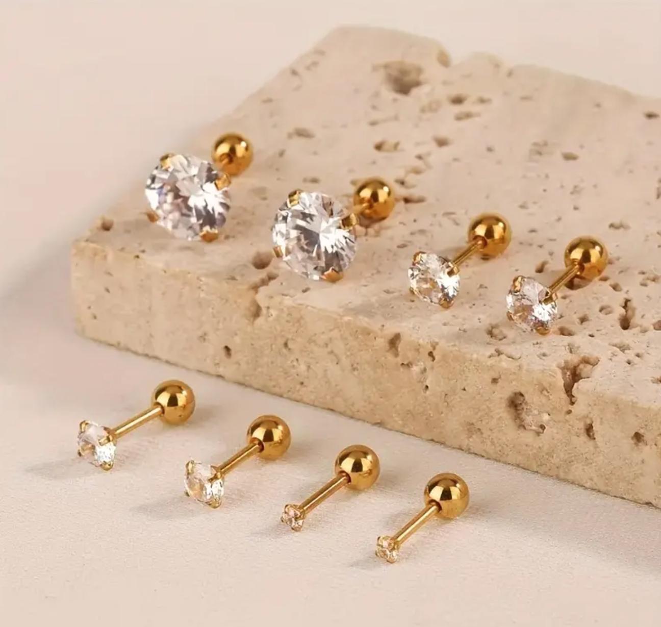 Clear Studs - Stainless Steel Stud Earring Round Synthetic Cubic Zirconia