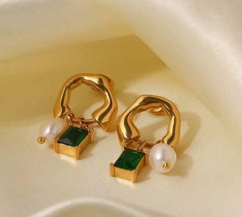 1pair Stainless Steel 18k Plated Pearl & Cubic Zirconia Earrings Suitable For Work, Party, Date