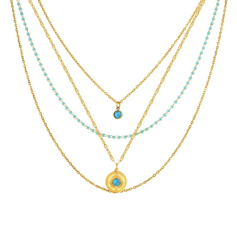 Turquoise layer set - Stainless steel bracelet and necklace set