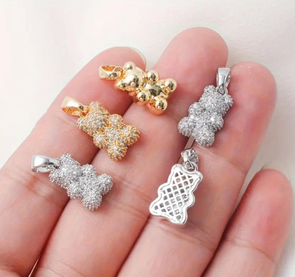 Bear Pendent - Gold-Plated Bear Pendant Charms with Rhinestone Embellishment for DIY Necklace Jewelry Making Accessories