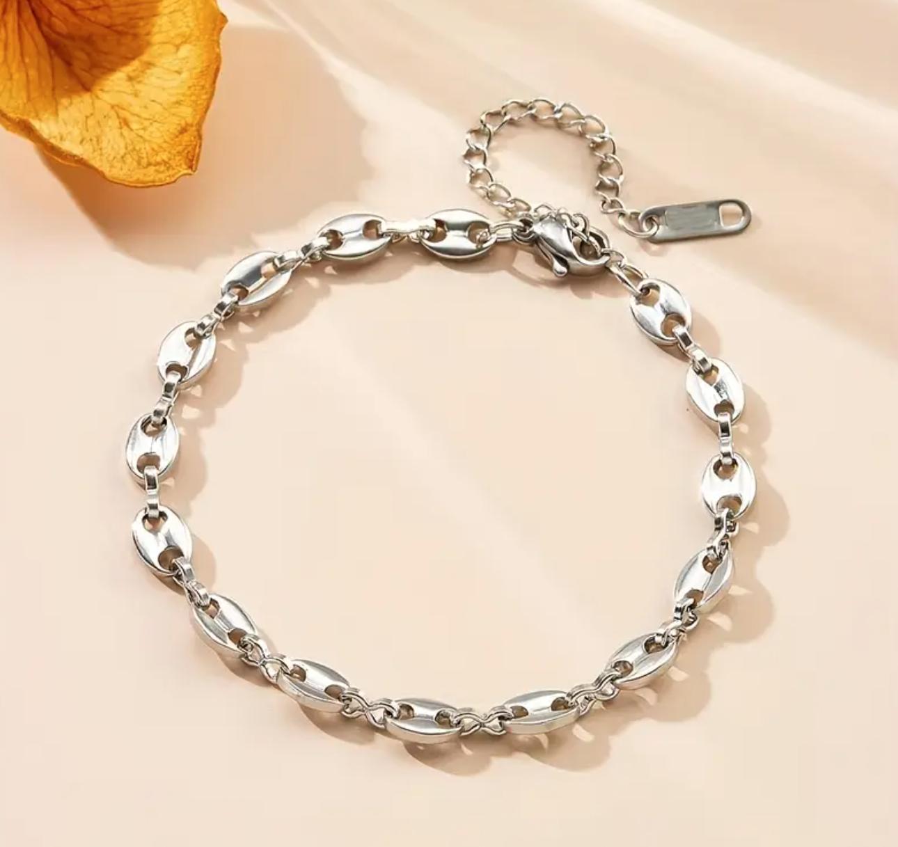 Coffee Bean Stainless Steel Bracelet, Elegant Trendy Style 18K Gold Plated Chain Bracelet