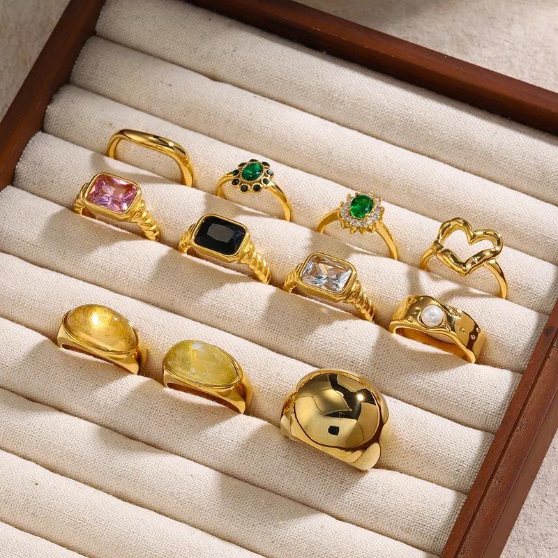 Emerald Ring - Stainless Steel gold plated ring