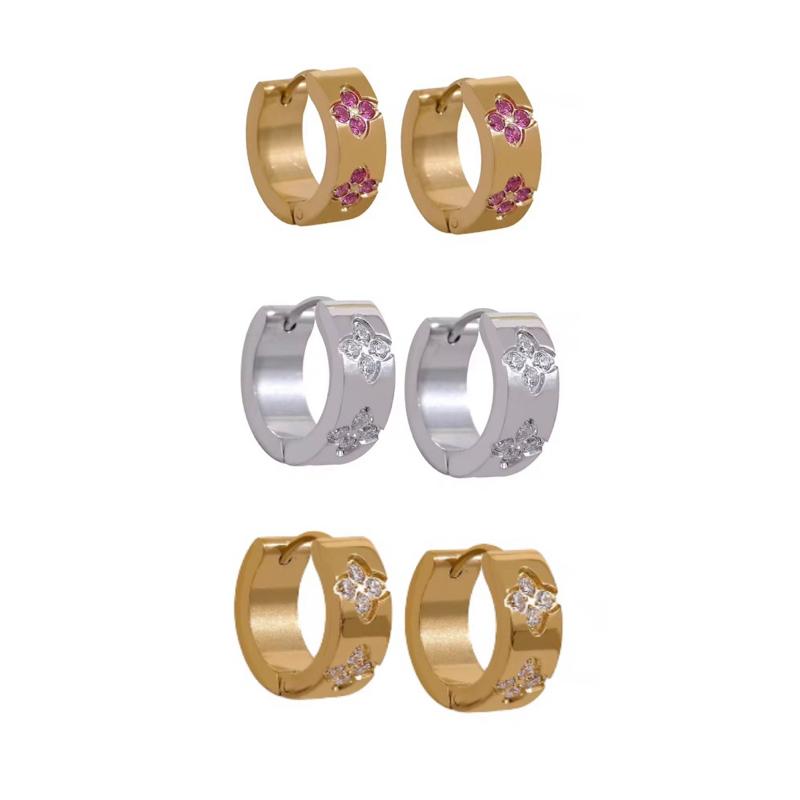 Blossom Zircon Stainless Steel Huggies Earring Non Tarnish Hoop Earrings