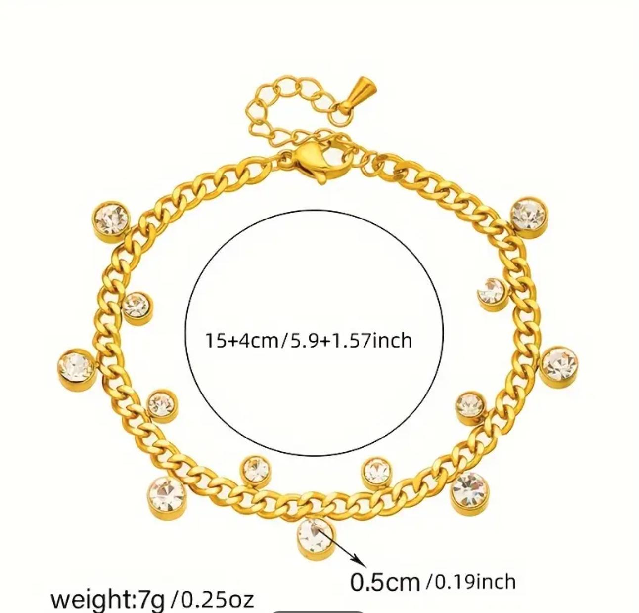 Sophie Bracelet - Stainless Steel Hip-Hop Style Bracelet With Circular zirconia Accents, Fade-Resistant, Wet-Proof Jewelry For Street Fashion
