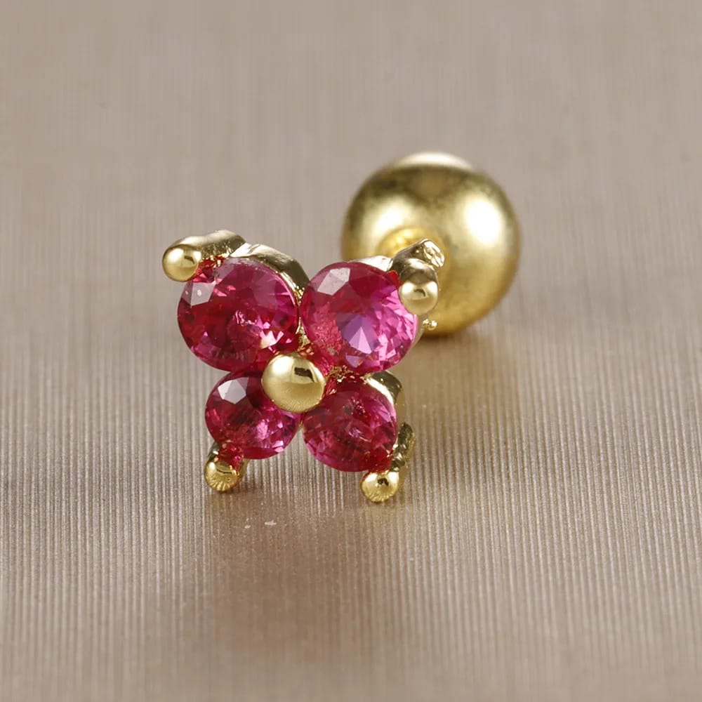 Birthstone Studs - flower studs Stainless Steel Zircon Ear ball Studs