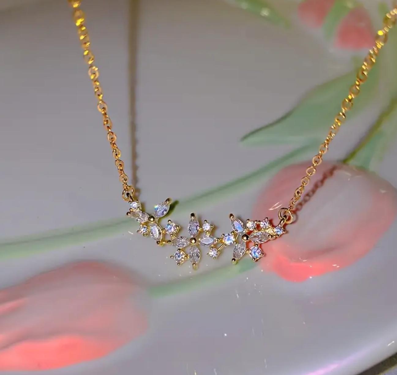 Jasmine Necklace - Stainless Steel Necklace with Cubic Zirconia Pendant - Versatile & Exquisite Accessory