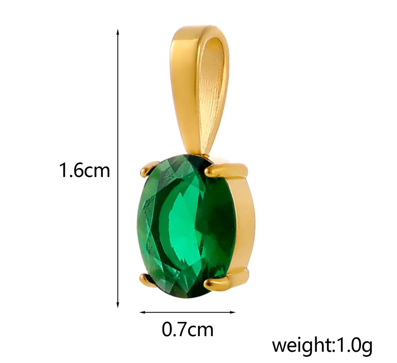 Oval Birthstone Pendant- 14 * 7mm 45cm Stainless Steel Birthstone Zircon