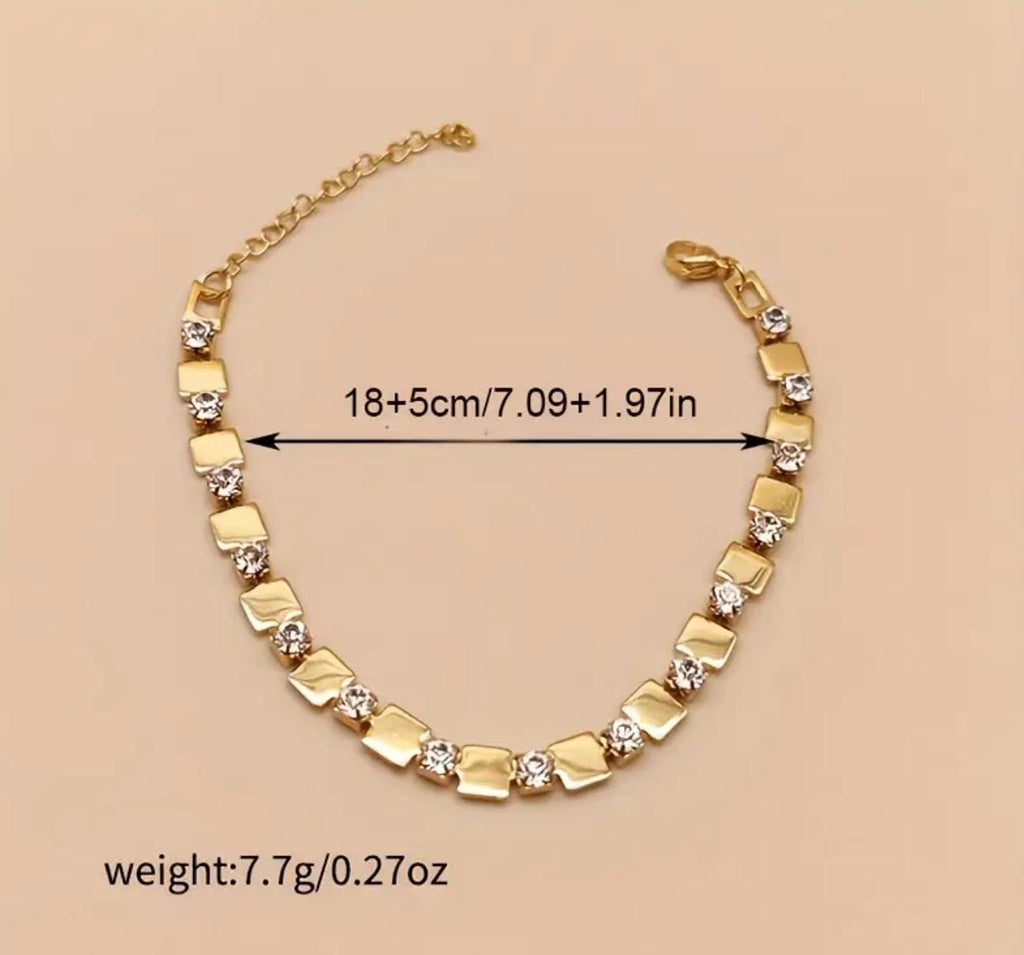 Dia Square Bracelet - 18K Golden Plated Stainless Steel Bracelet with Synthetic Cubic Zirconia