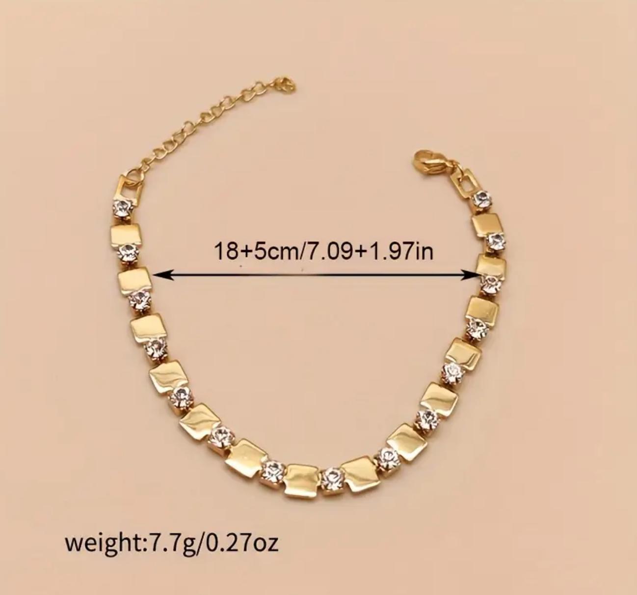 Dia Square Bracelet - 18K Golden Plated Stainless Steel Bracelet with Synthetic Cubic Zirconia