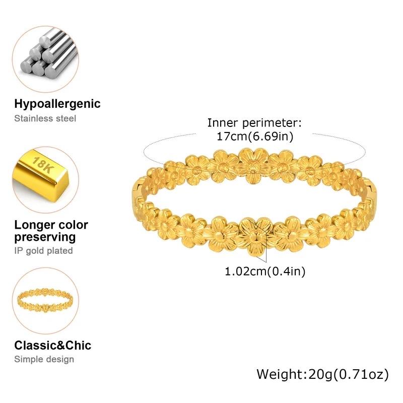 Daisy Bangle - Layered Stainless Steel Bracelet for Women - Hypoallergenic, UV-Plated with Resin Accents