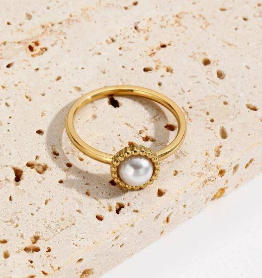Stainless Steel Pearl Ring for Women - Fashion Accessory