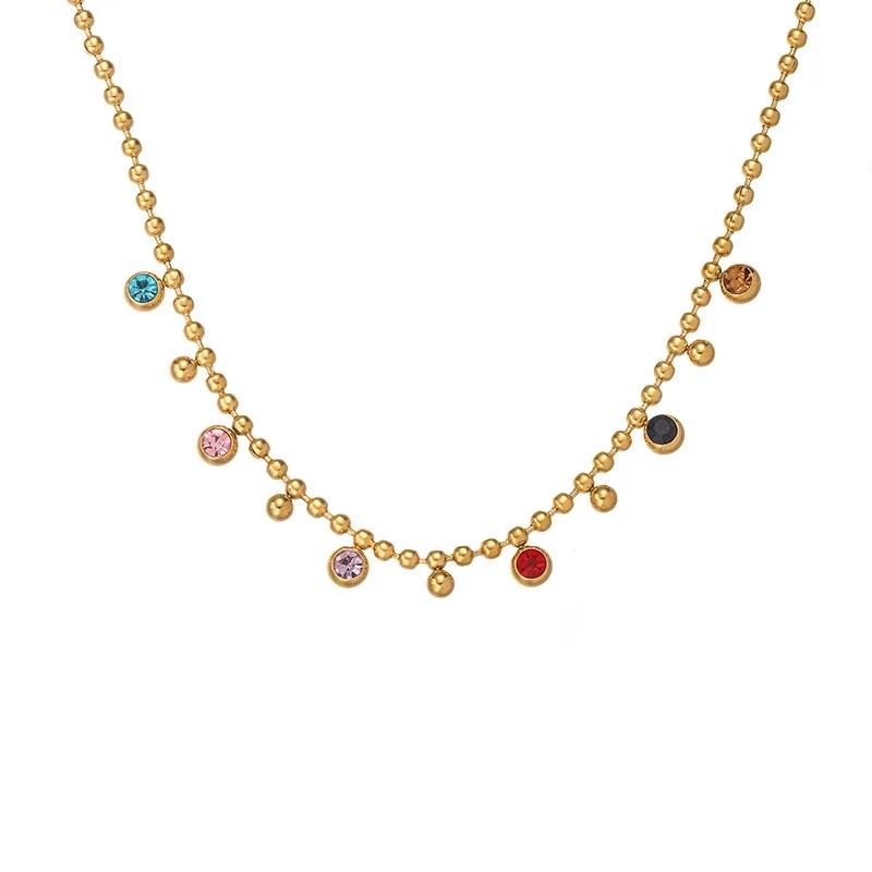 Beaded Necklace - Stainless Steel Choker Necklace Beads, Round Dopamine Inspired Party Jewelry