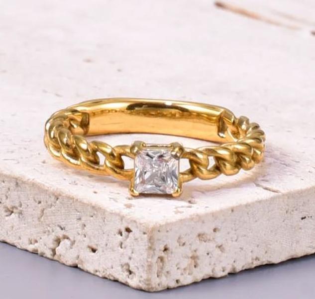 Chain Ring - Stainless Steel Zircon 18K Gold Plated Rings