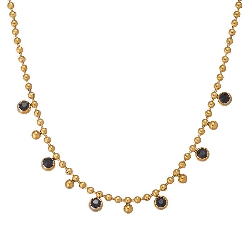 Beaded Necklace - Stainless Steel Choker Necklace Beads, Round Dopamine Inspired Party Jewelry