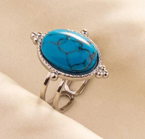 Gemstone Rings - Stainless Steel 18K Gold Plated Elegant Retro Lady Inlay Geometric  Gemstones Imitating Stone Open Rings