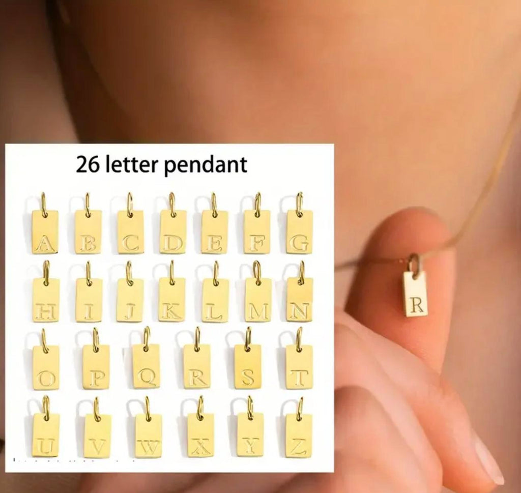 Cuba Initial -  Steel Alphabet Charm Pendant only NO Chain- 26 Letters Nameplate for DIY Necklace Jewelry Making Accessories