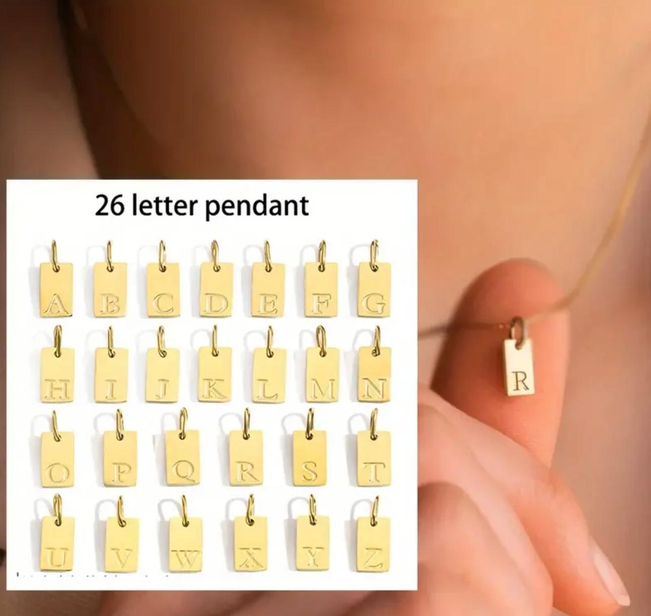 Cuba Initial -  Steel Alphabet Charm Pendant only NO Chain- 26 Letters Nameplate for DIY Necklace Jewelry Making Accessories