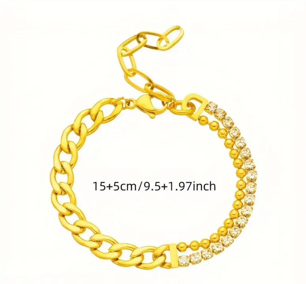 Laura Bracelete - 18k Gold plated Stainless Steel Double-Layer Thick Chain Bracelet - waterproof Creative Inlaid Synthetic Zirconia Bracelet simple and Elegant