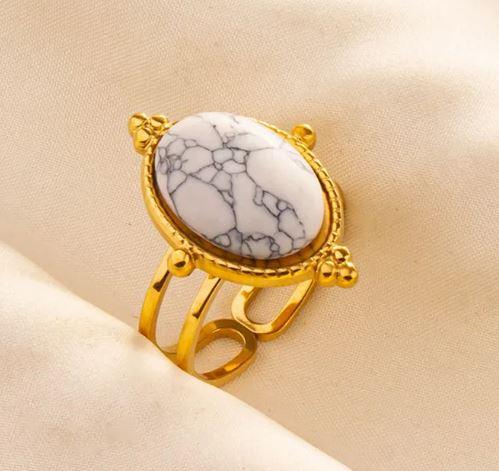 Gemstone Rings - Stainless Steel 18K Gold Plated Elegant Retro Lady Inlay Geometric  Gemstones Imitating Stone Open Rings