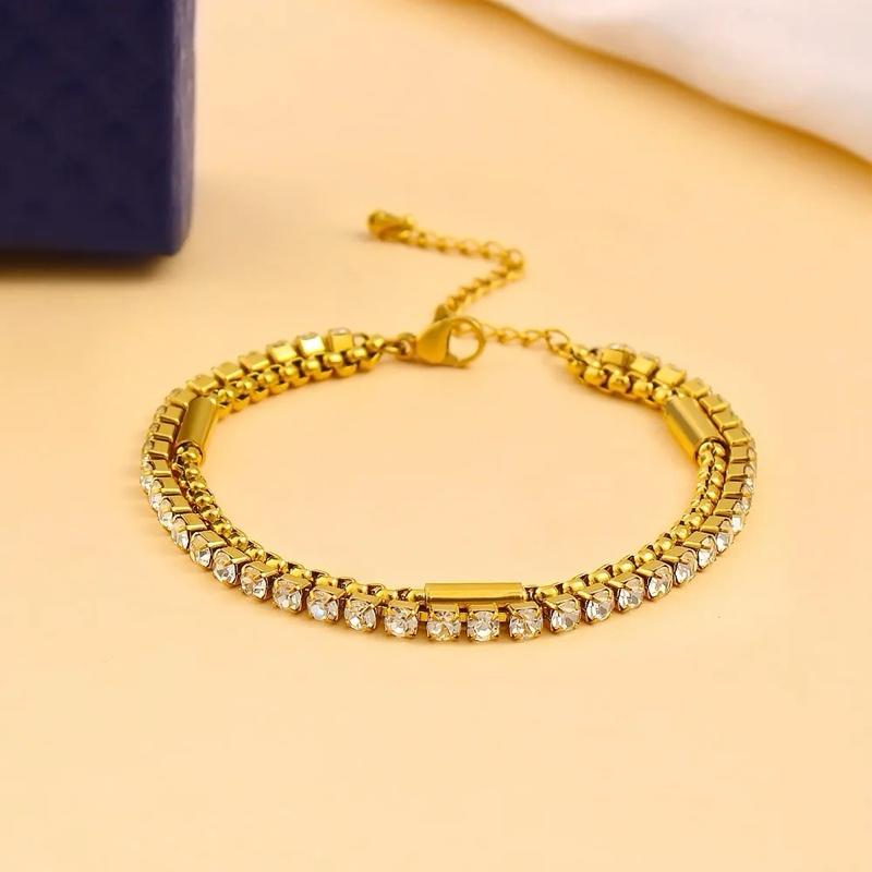 Julia bracelet - 18K Gold Plated Stainless Steel  Bracelet with Rhinestones, Multilayer Stacked Chain Design, Versatile Diamond-Inlaid Fashion Jewelry for Daily and Party Wea