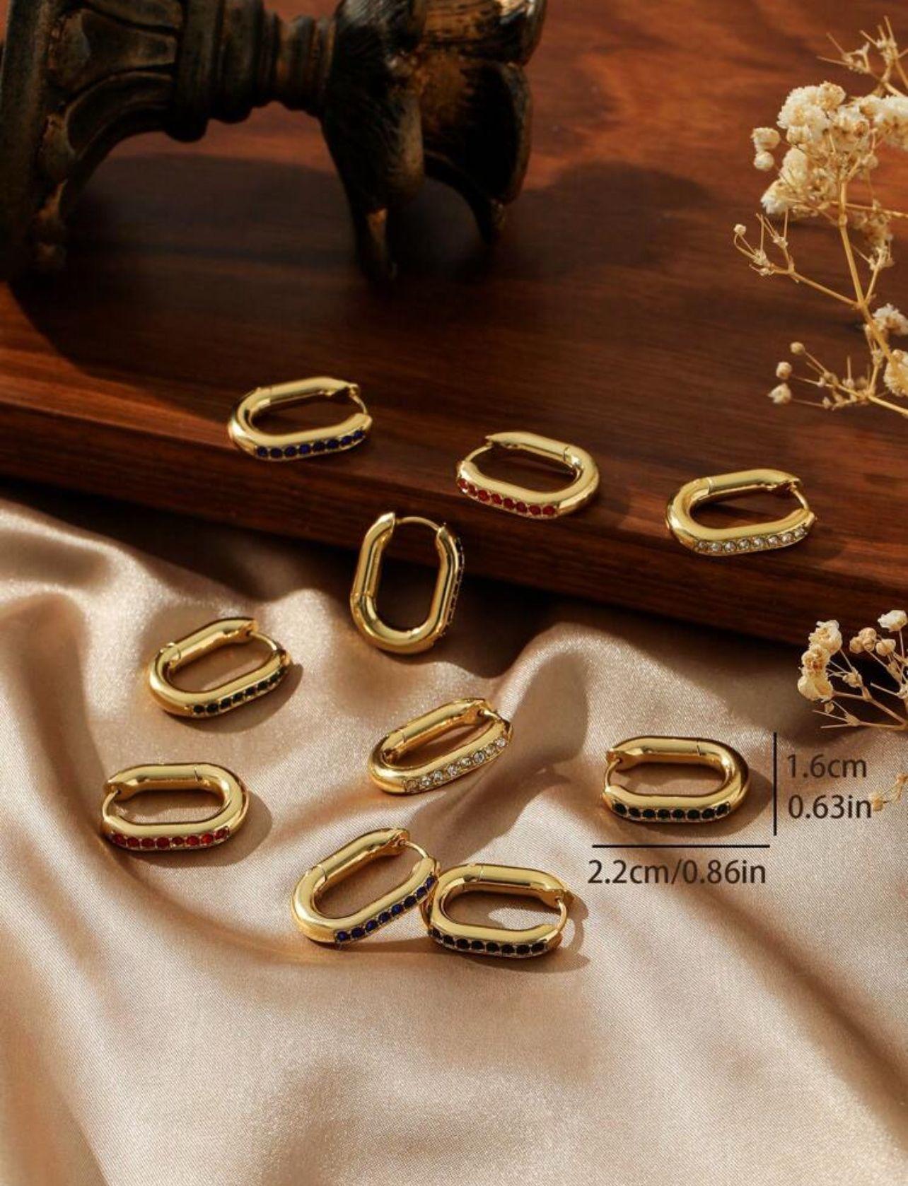 Oval StoneHoop in Gold Stainless Steel Bead Earrings With Inlaid Colorful Glass