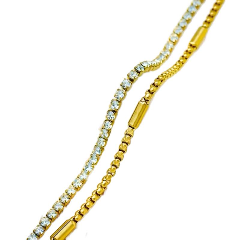 Julia bracelet - 18K Gold Plated Stainless Steel  Bracelet with Rhinestones, Multilayer Stacked Chain Design, Versatile Diamond-Inlaid Fashion Jewelry for Daily and Party Wea