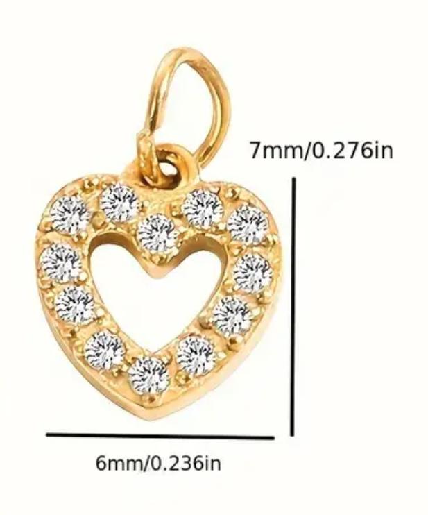 Charms - 18K Golden Plated Stainless Steel Pendant Charms only, NO CHAIN, Cubic Zirconia Inlaid Heart, Star, Moon, Cross, DIY Jewelry for Necklaces and Bracelets, Women's Fashion Accessories, Luxury Cute Style, All-Season Wear, Gift Idea