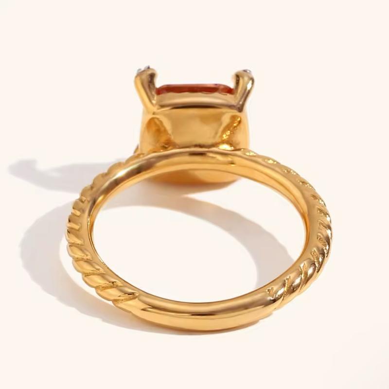 Met Gala Ring - Stainless Steel Rings with Square Gemstones and Sparkling Accents