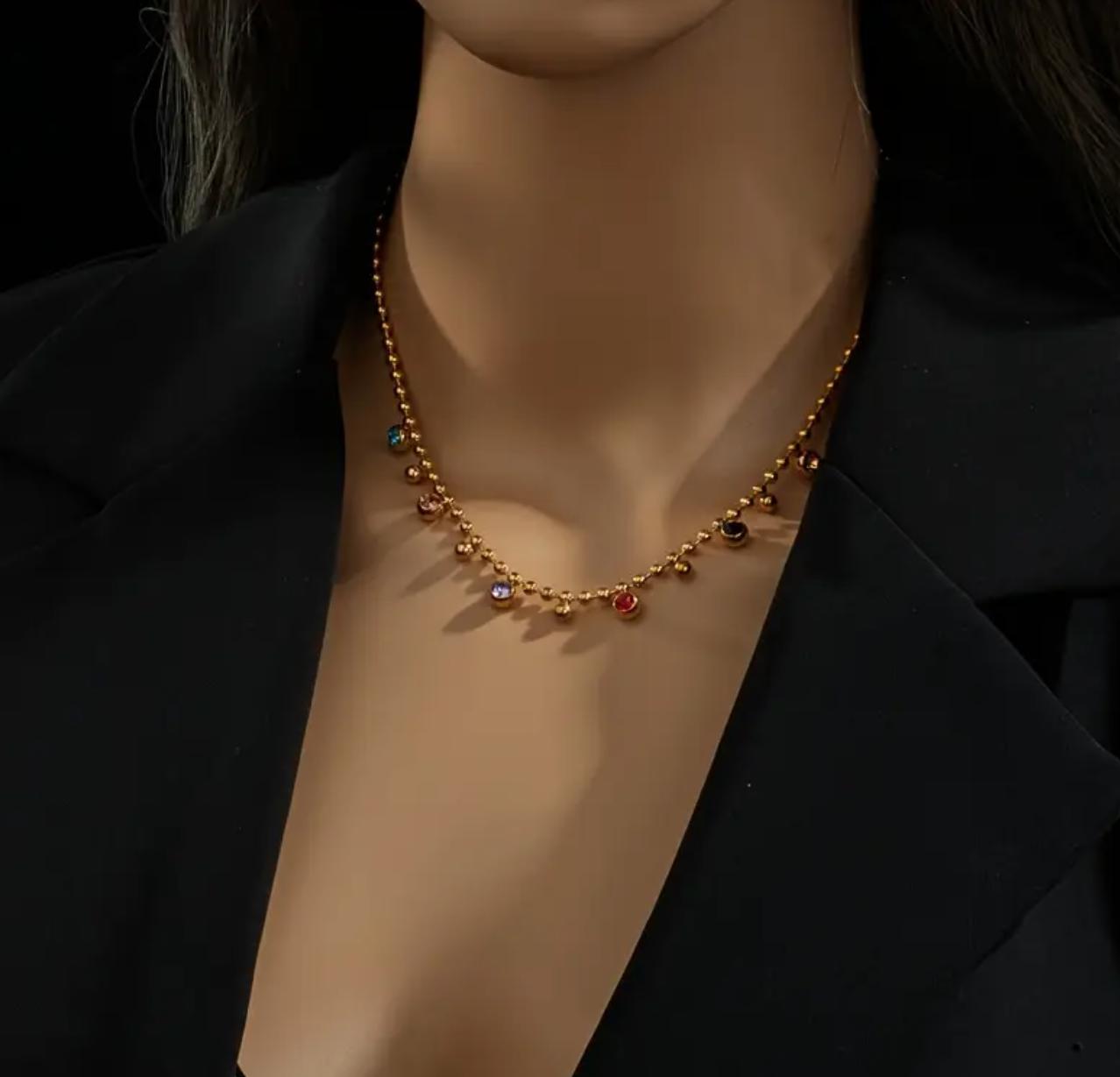 Beaded Necklace - Stainless Steel Choker Necklace Beads, Round Dopamine Inspired Party Jewelry