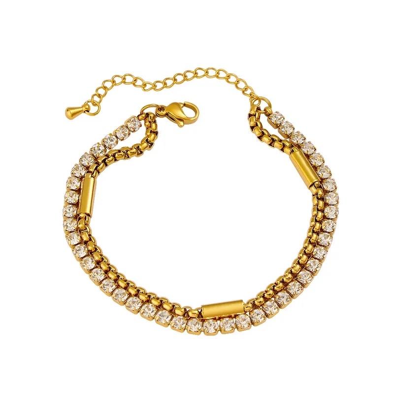 Julia bracelet - 18K Gold Plated Stainless Steel  Bracelet with Rhinestones, Multilayer Stacked Chain Design, Versatile Diamond-Inlaid Fashion Jewelry for Daily and Party Wea