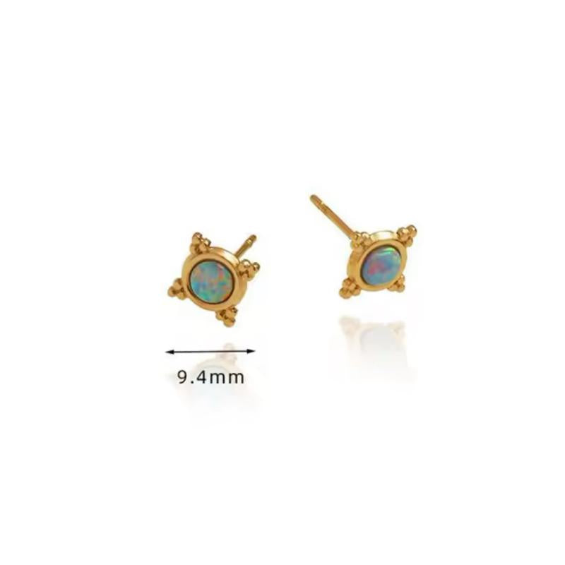 Opal Set - Stainless Steel Gold Plated Necklace and Studs Set in Elegant Green Velvet Box